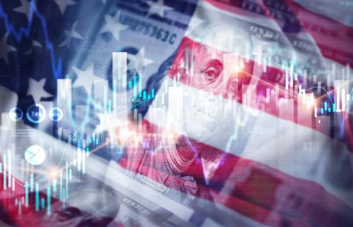 Illustration of a price tracker superimposed on an American flag and dollar bill.