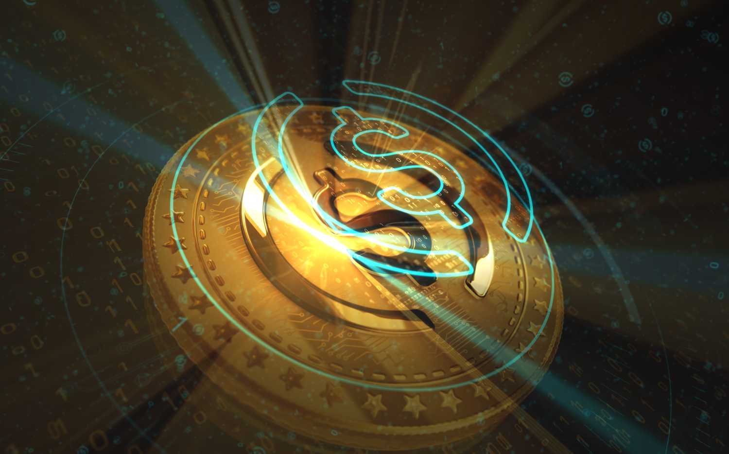 USDC USD Coin stablecoin cryptocurrency gold coin on green screen background. Abstract concept 3d illustration.