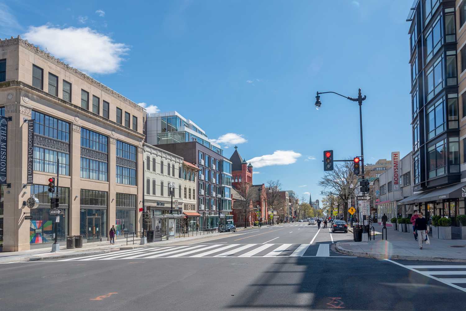 Washington, DC, the normally busy 14th St NW corridor Is nearly empty