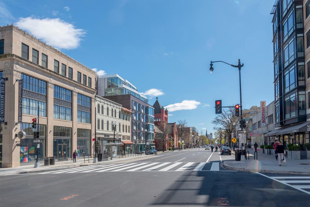 Washington, DC, the normally busy 14th St NW corridor Is nearly empty