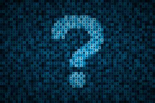 Question mark made from 0 and 1 symbols of binary code