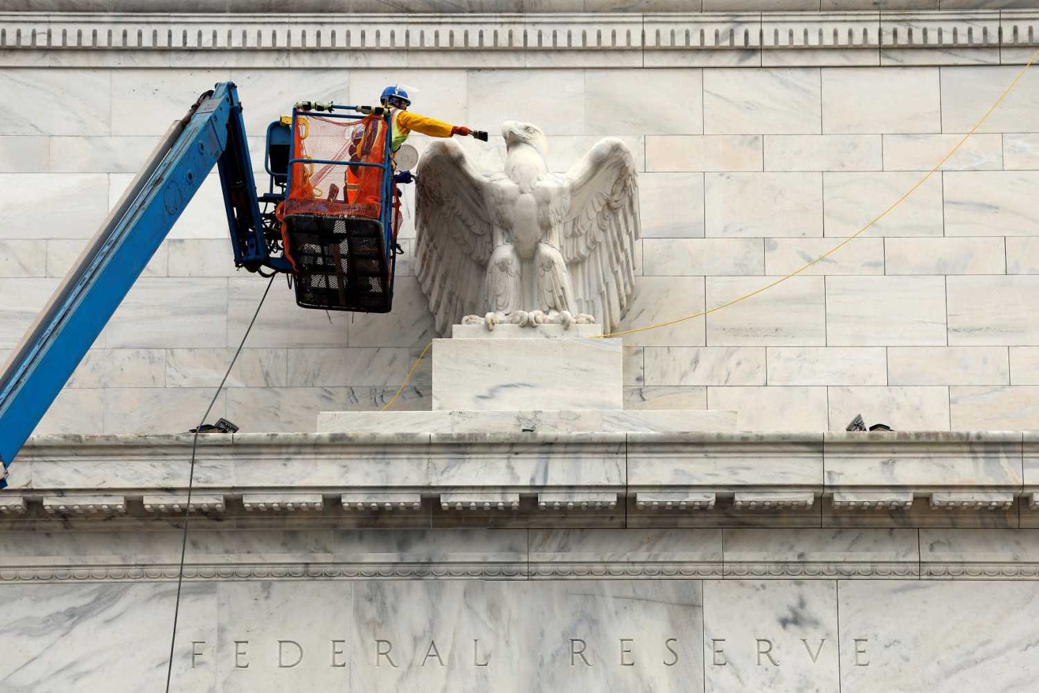 Construction worker on the Federal Reserve building.