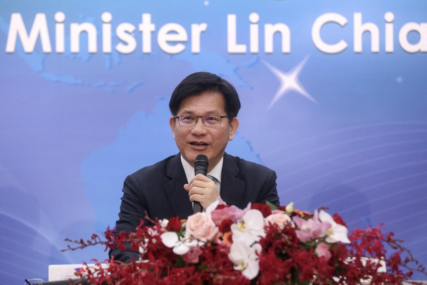 Taiwan's Foreign Minister Lin Chia-lung answers questions from media during an international press briefing in Taipei on July 19, 2024.