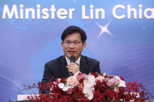 Taiwan's Foreign Minister Lin Chia-lung answers questions from media during an international press briefing in Taipei on July 19, 2024.
