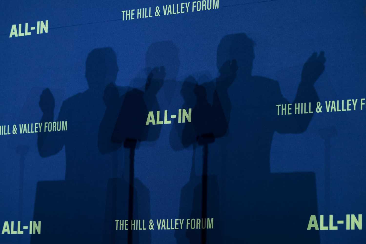 WASHINGTON, DC - JULY 23: A view of the shadow of U.S. President Donald Trump as he speaks during the "Winning the AI Race" summit hosted by All‑In Podcast and Hill & Valley Forum at the Andrew W. Mellon Auditorium on July 23, 2025 in Washington, DC. Trump signed executive orders related to his Artificial Intelligence Action Plan during the event.