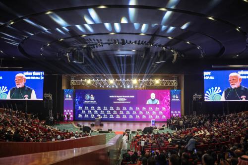 India's Prime Minister Narendra Modi delivers a speech at the AI Impact Summit in New Delhi on February 19, 2026.