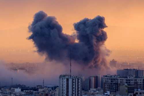 A plume of smoke rises after a strike on the Iranian capital Tehran, on March 3, 2026.