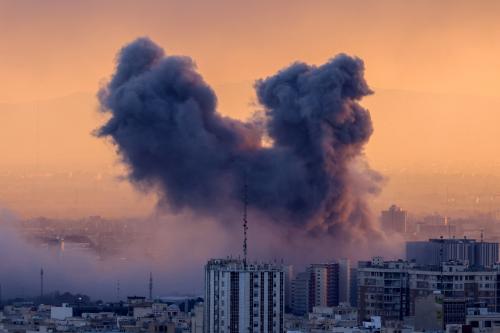 A plume of smoke rises after a strike on the Iranian capital Tehran, on March 3, 2026.