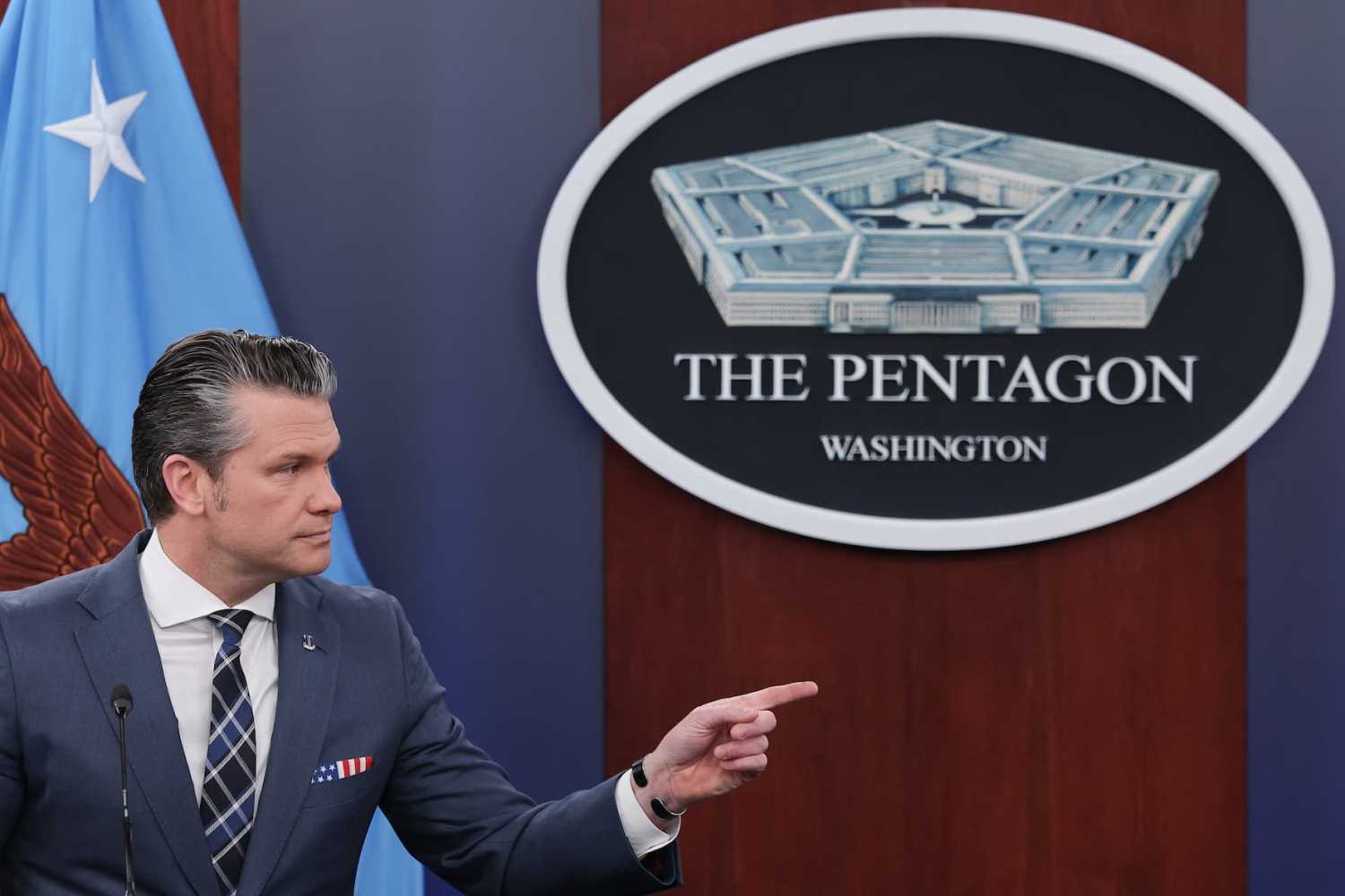 ARLINGTON, VIRGINIA - MARCH 19: U.S. Secretary of War Pete Hegseth provides updates on military operations in Iran during a press briefing at the Pentagon on March 19, 2026 in Arlington, Virginia. The U.S. and Israel continue their joint attack on Iran that began on February 28. (Photo by Win McNamee/Getty Images)