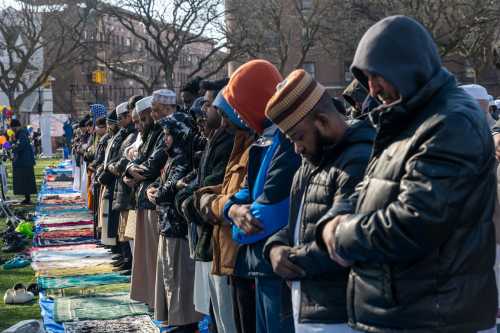 NEW YORK, NEW YORK - MARCH 20: People attend Eid al-Fitr prayers at Brooklyn's Prospect Park on March 20, 2026, in New York City. Hundreds of area Muslims attended the morning service, including New York City Mayor Zohran Mamdani, which marks the end of the Islamic month of Ramadan. Around the world, people are celebrating the holiday as millions of Muslims in the Middle East are living in countries upended after the United States and Israel had launched strikes on Iran, which has resulted in retaliatory Iranian attacks across the region.
