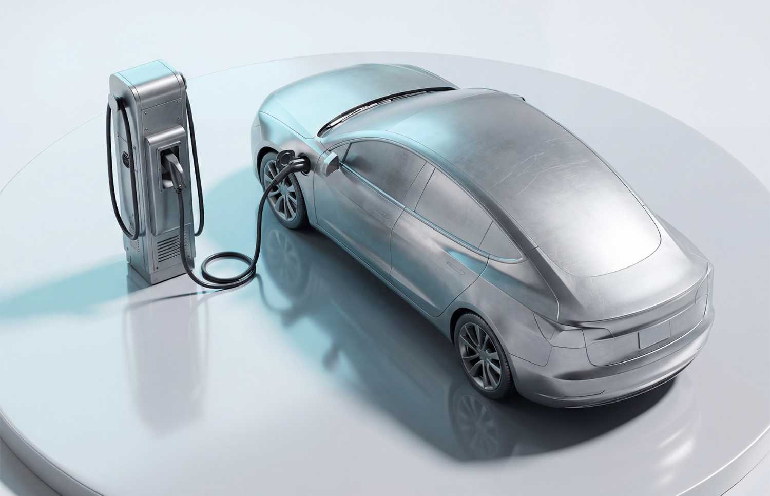 An electric vehicle recharges