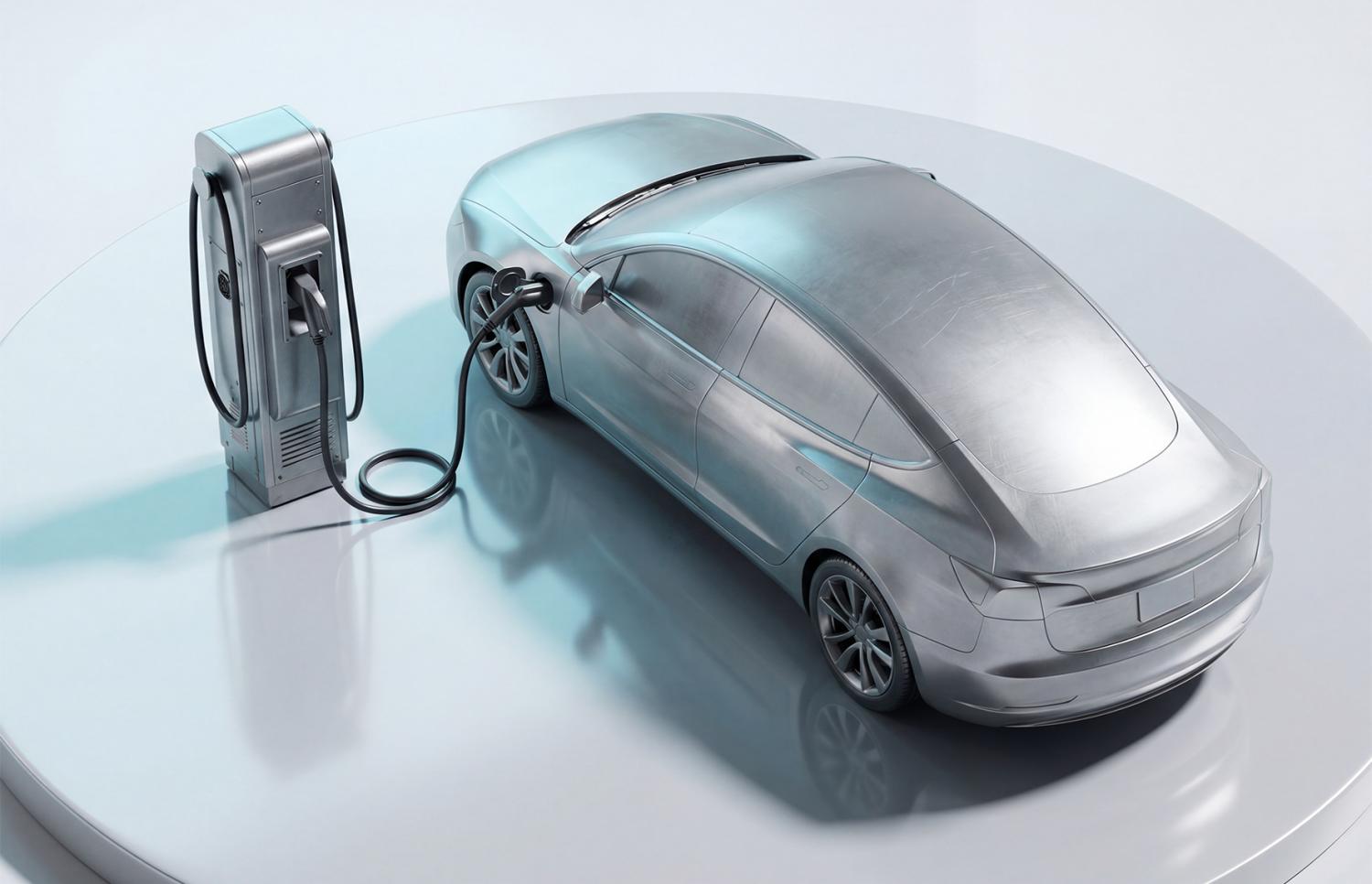 An electric vehicle recharges