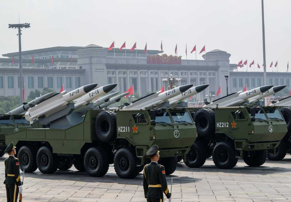 Chinese missile launchers are seen during a military parade marking the 80th anniversary of victory over Japan and the end of World War II, in Tiananmen Square on September 3, 2025, in Beijing, China.