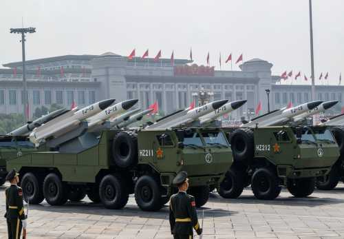 Chinese missile launchers are seen during a military parade marking the 80th anniversary of victory over Japan and the end of World War II, in Tiananmen Square on September 3, 2025, in Beijing, China.