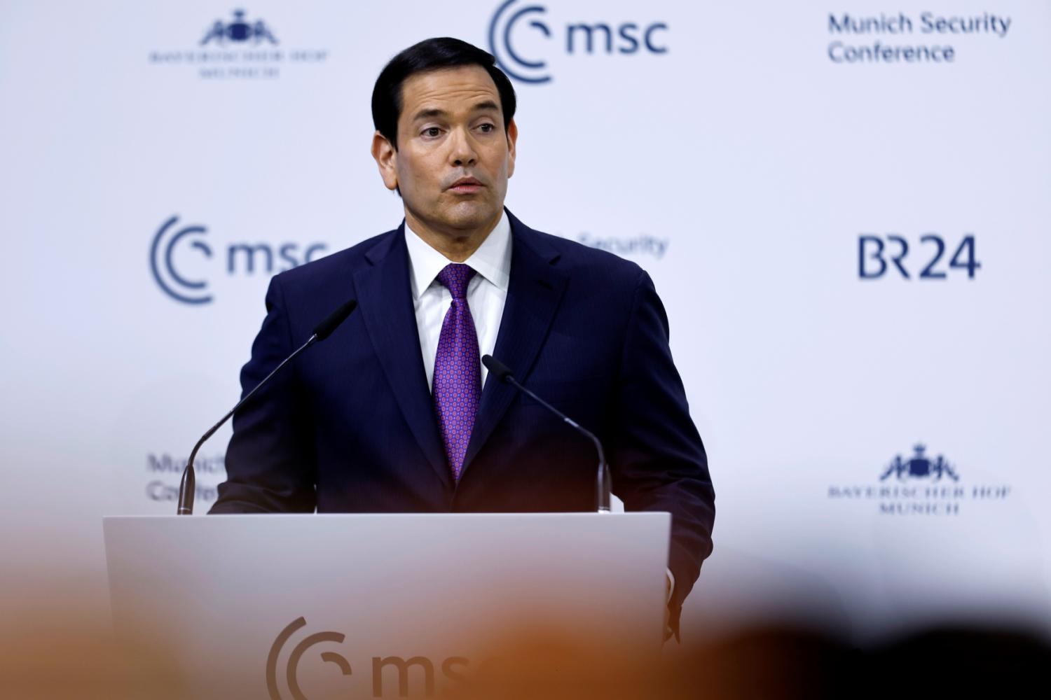 U.S. Secretary of State Marco Rubio delivers a key note speech at the 62nd Munich Security Conference on February 14, 2026 in Munich, Germany.