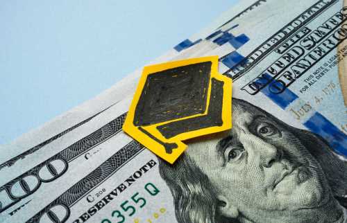 Drawn graduation cap on top of USD bills against a blue background.