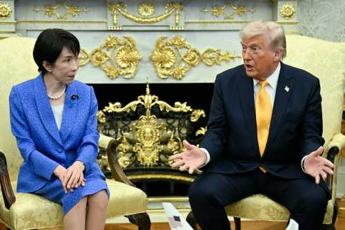 US President Donald Trump meets with Japan's Prime Minister Sanae Takaichi in the Oval Office of the White House in Washington on March 19, 2026.