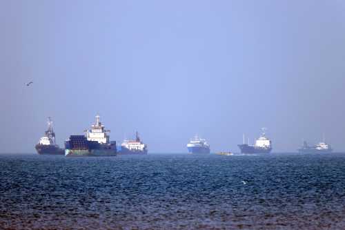 In this picture obtained from Iran's ISNA news agency on May 4, 2026, vessels are pictured anchored in the Strait of Hormuz off Bandar Abbas in southern Iran.