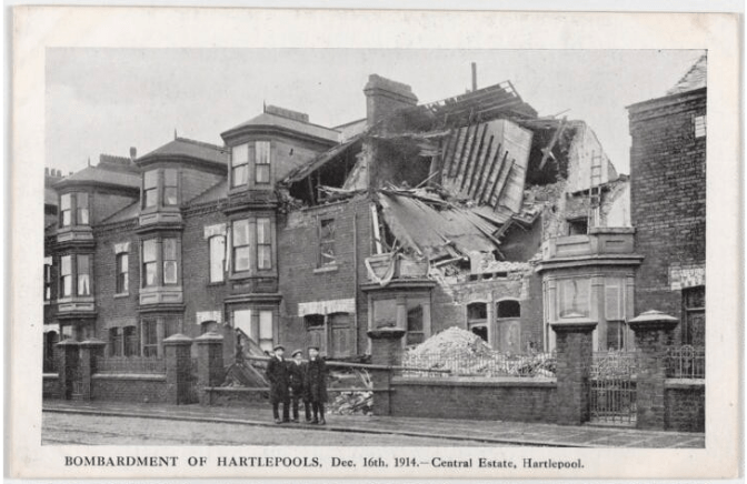 Damage inflicted to housing in Central Estate, Hartlepool, during the Imperial German Navy's bombardment of the town on 16 December 1914.