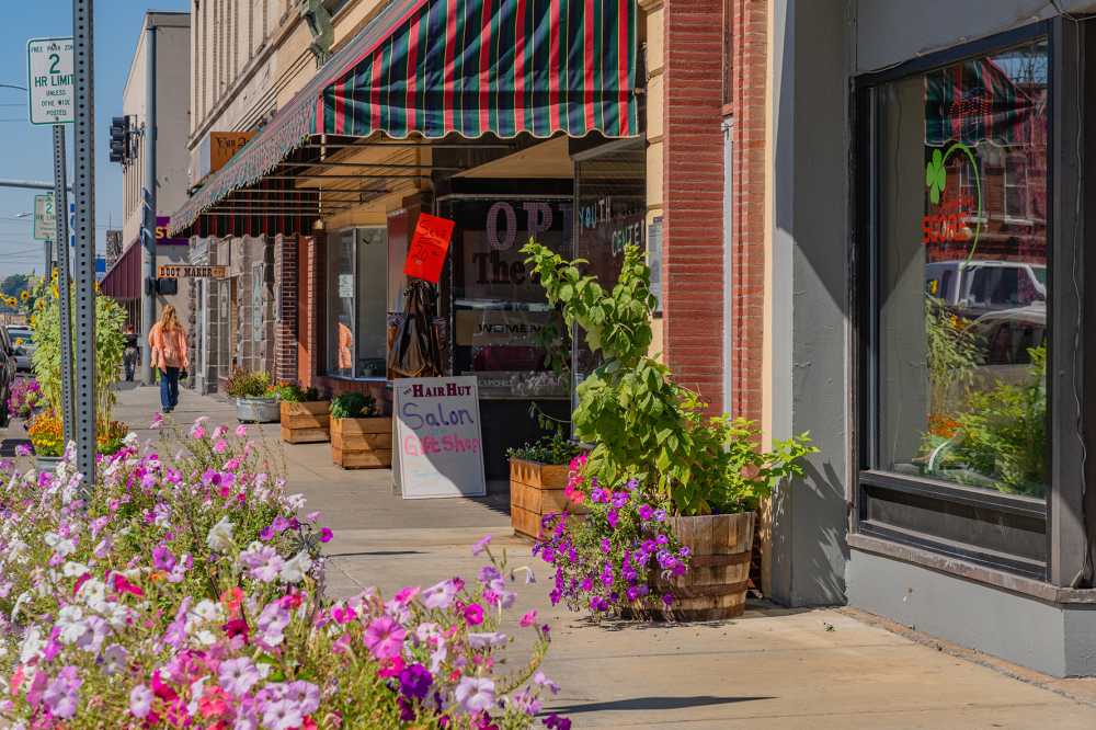 Pendleton, OR, US- August 12, 2025: Street scene in downtown of this small town with its quaint streets with 19th century brick buildings and trendy shops and restaurants.