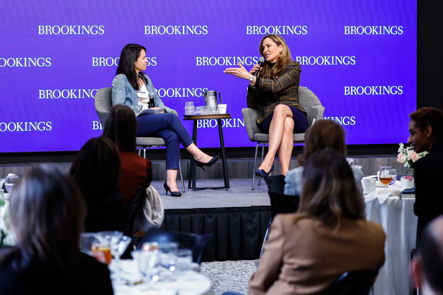 Marcela Escobari and Representative Maria Salazar (R-Fla.) speaking at a Brookings event.