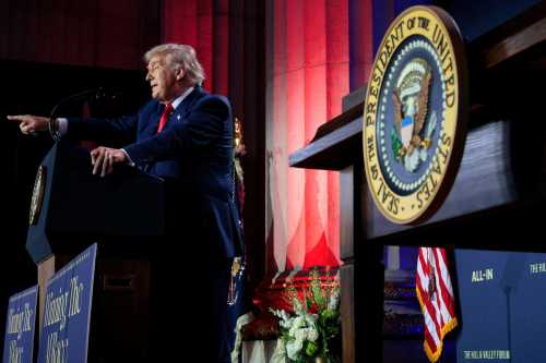 WASHINGTON, DC - JULY 23: U.S. President Donald Trump gestures as he speaks during the "Winning the AI Race" summit hosted by All‑In Podcast and Hill & Valley Forum at the Andrew W. Mellon Auditorium on July 23, 2025, in Washington, D.C. Trump signed executive orders related to his Artificial Intelligence Action Plan during the event.