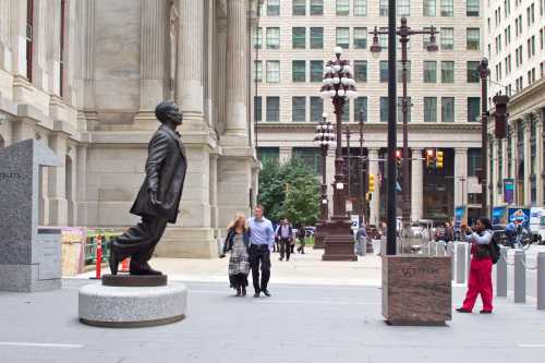 Philadelphia, PA, USA - October 13, 2017: The first statue of African American civil rights activist and educator Octavius V. Catto was erected outside City Hall in Philadelphia, Pennsylvania.