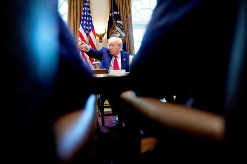 WASHINGTON, DC - APRIL 30: U.S. President Donald Trump takes a question from a reporter during a Cabinet meeting at the White House on April 30, 2025 in Washington, DC. (Photo by Andrew Harnik/Getty Images)