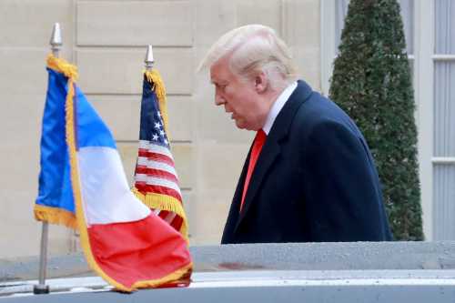 US President Donald Trump arrives to attend a lunch at the Elysee Palace in Paris on November 11, 2018 during commemorations marking the 100th anniversary of the 11 November 1918 armistice, ending World War I.