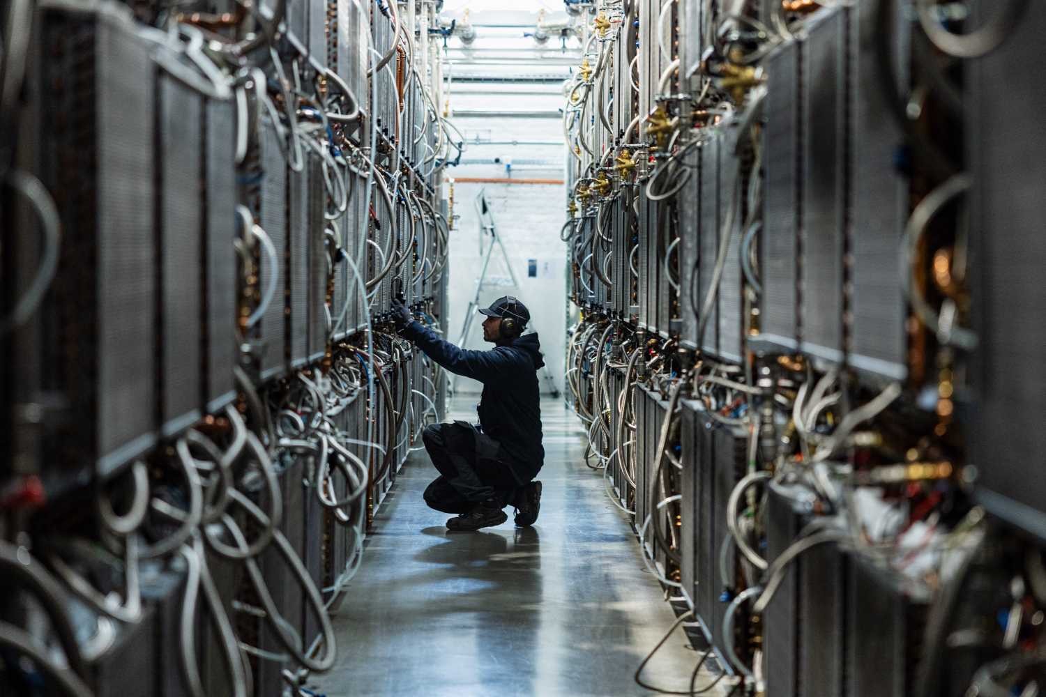 An operator works at the data centre of French company OVHcloud in Roubaix, northern France on April 3, 2025.