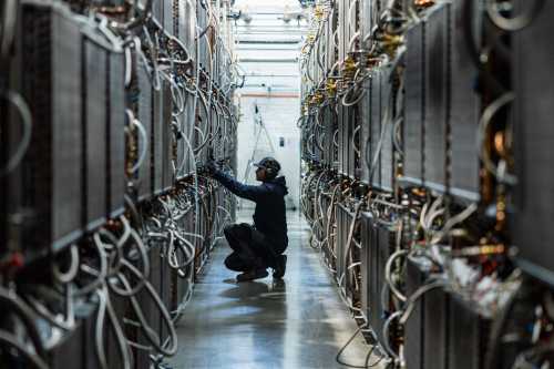 An operator works at the data centre of French company OVHcloud in Roubaix, northern France on April 3, 2025.