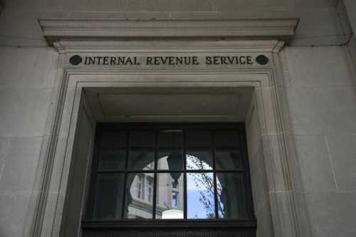 A view of the headquarters of the Internal Revenue Service (IRS) in Washington, DC, on April 15, 2025.