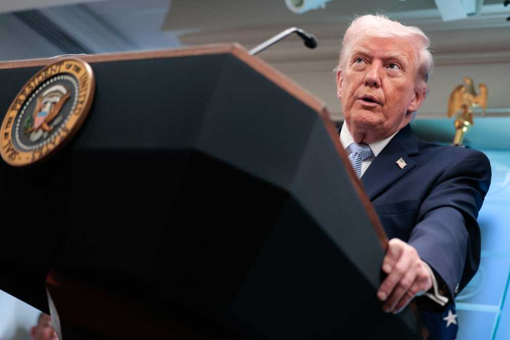 US President Donald Trump speaks about the conflict in Iran in the James S. Brady Press Briefing Room of the White House on April 6, 2026, in Washington, DC.