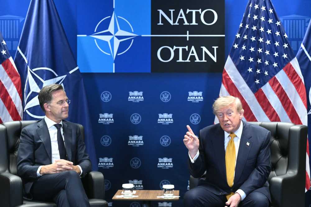 NATO Secretary General Mark Rutte (L) and US President Donald Trump meet on the sidelines of the NATO summit in Ankara, on July 8, 2026.