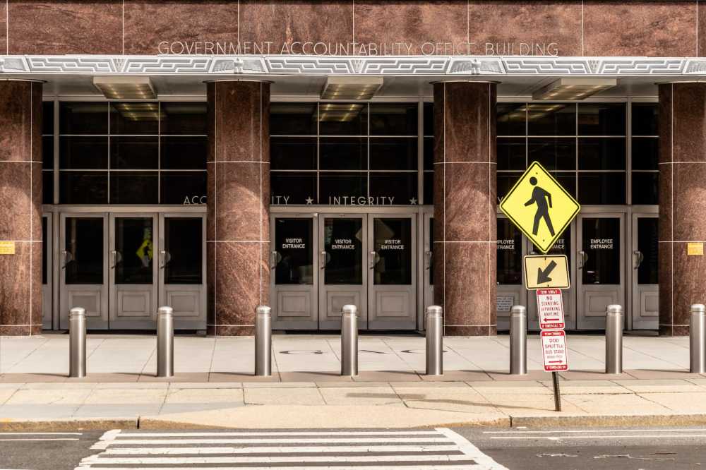The entrance to the Government Accountability Office Building stands in Washington, District of Columbia, as seen on March 30, 2019.