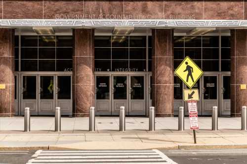 The entrance to the Government Accountability Office Building stands in Washington, District of Columbia, as seen on March 30, 2019.