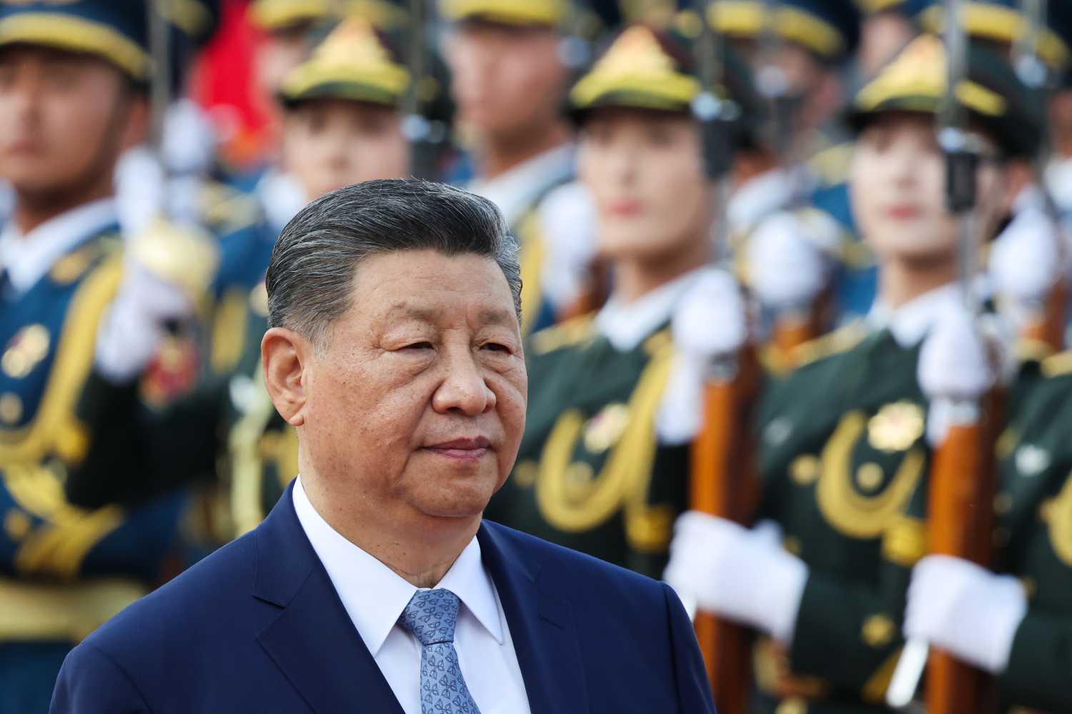 China's President Xi Jinping attends a welcoming ceremony for Tajikistan's President Emomali Rahmon at the Great Hall of the People
