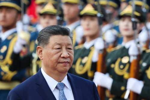 China's President Xi Jinping attends a welcoming ceremony for Tajikistan's President Emomali Rahmon at the Great Hall of the People