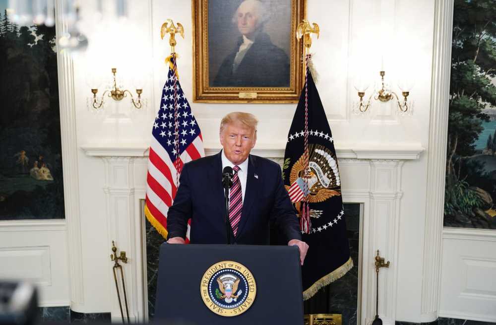 U.S. President Donald Trump speaks on judicial appointments in the Diplomatic Reception Room of the White House in Washington, D.C., on Sept. 9, 2020.