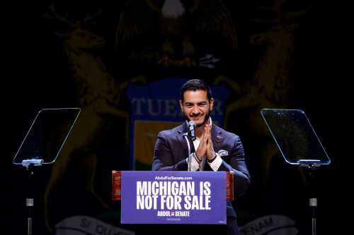 US Democratic Senate candidate from Michigan Abdul El-Sayed addresses supporters at his election night event at The Majestic Theatre in Detroit, Michigan, on August 4, 2026.