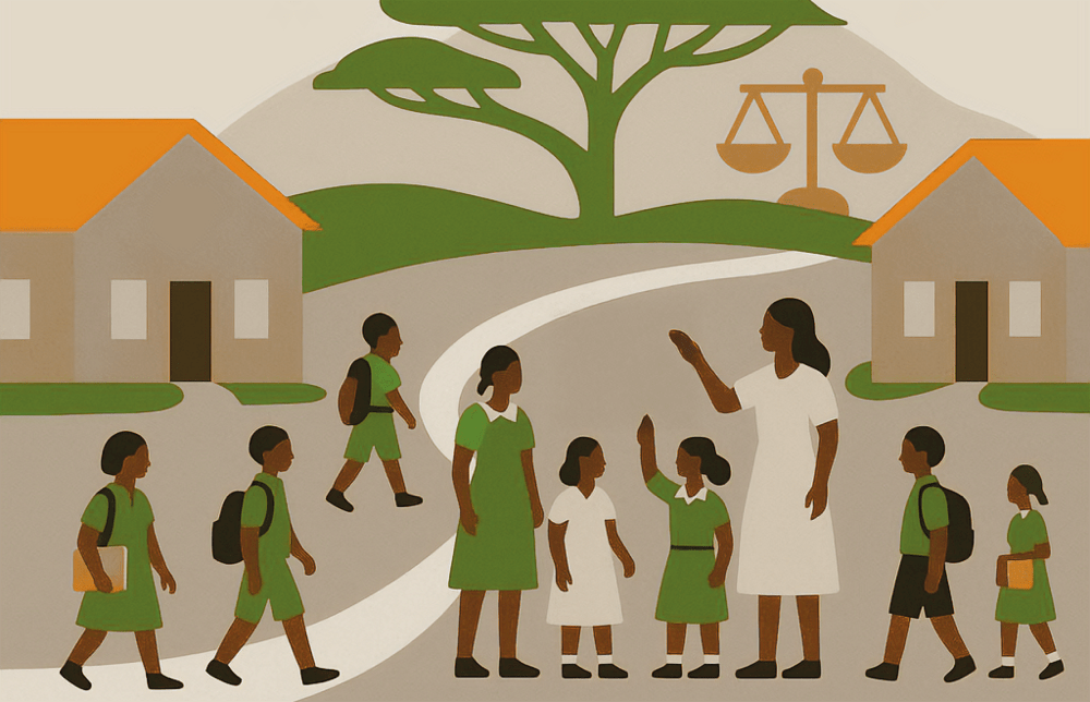 Illustration of students and teacher