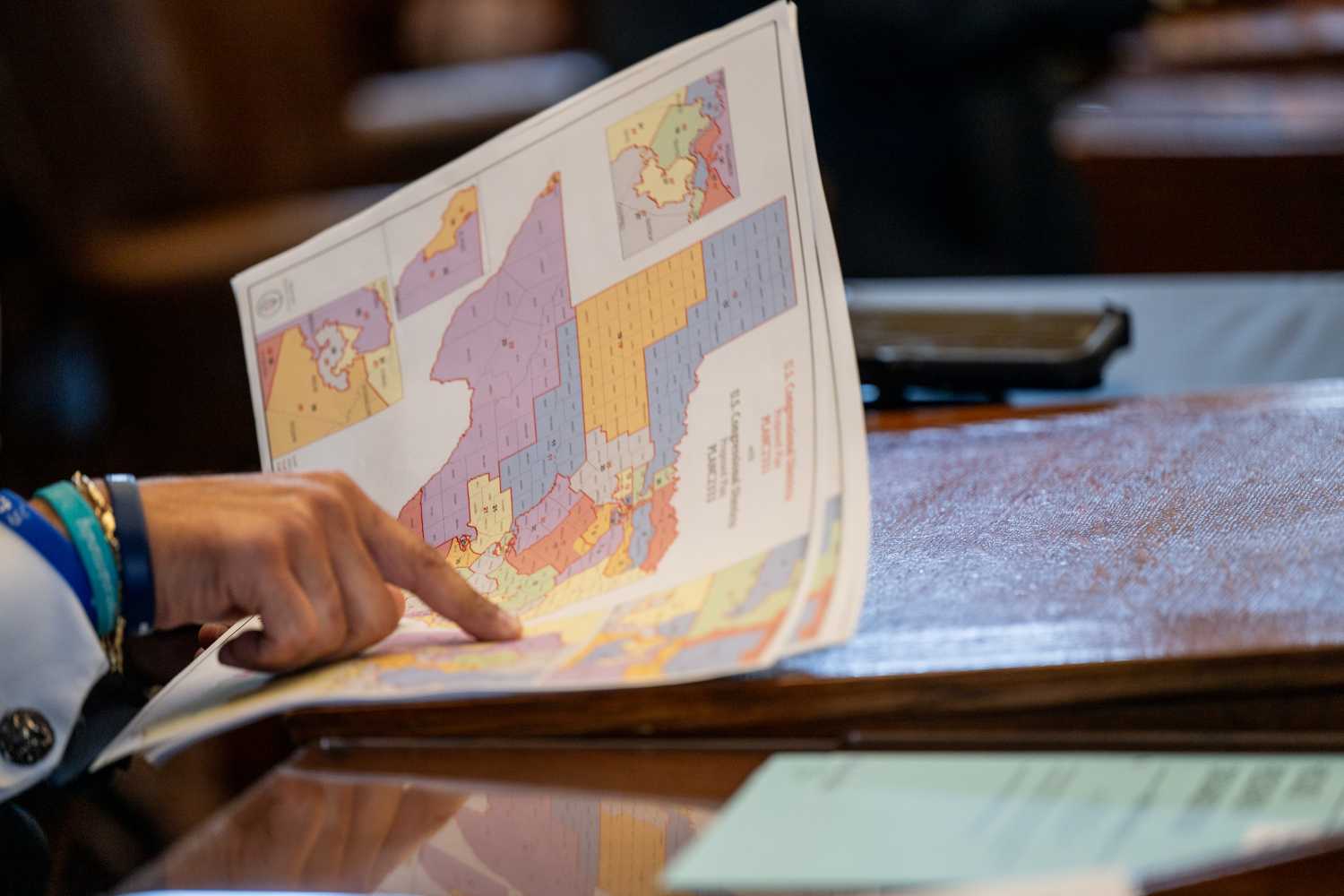 AUSTIN, TEXAS - AUGUST 20: Texas Republican Rep. Marc LaHood views a map during a House meeting in the State Capitol on August 20, 2025 in Austin, Texas. Texas lawmakers continue convening during a second special session over a newly introduced plan to redraw Texas' congressional maps ahead of the 2026 midterm elections. (Photo by Brandon Bell/Getty Images)