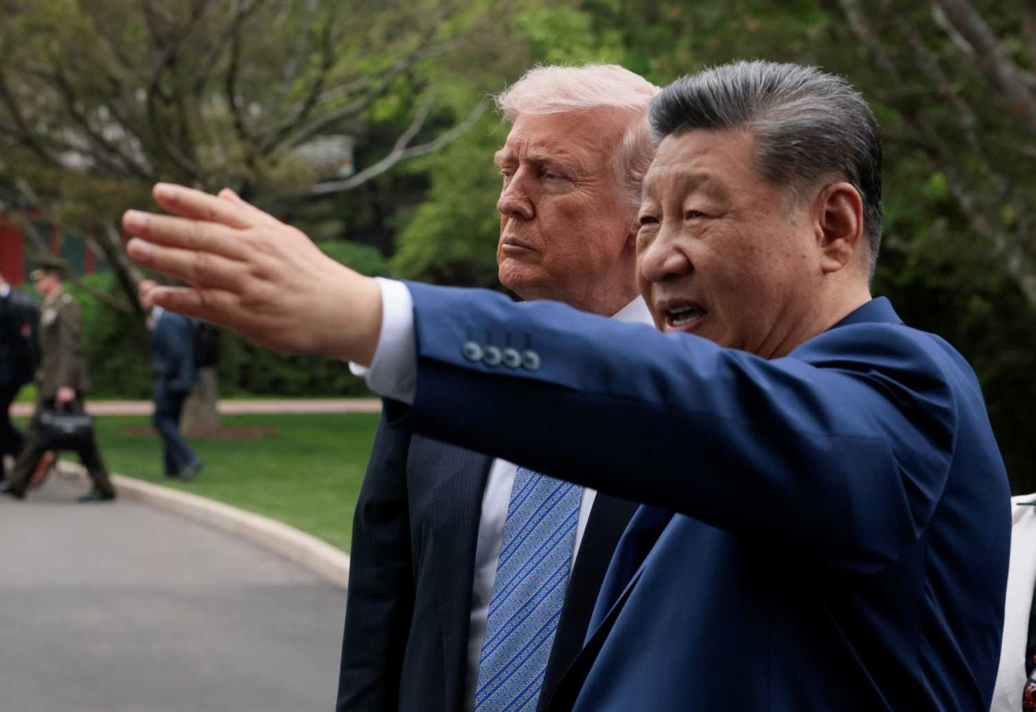 U.S. President Donald Trump and Chinese President Xi Jinping tour Zhongnanhai Garden on May 15, 2026 in Beijing, China.
