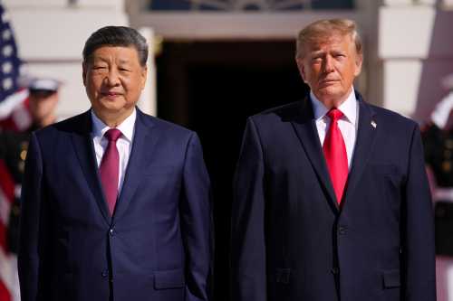 U.S. President Donald Trump (R) greets President of China Xi Jinping as he arrives to the South Portico of the White House on September 25, 2026 in Washington, DC.