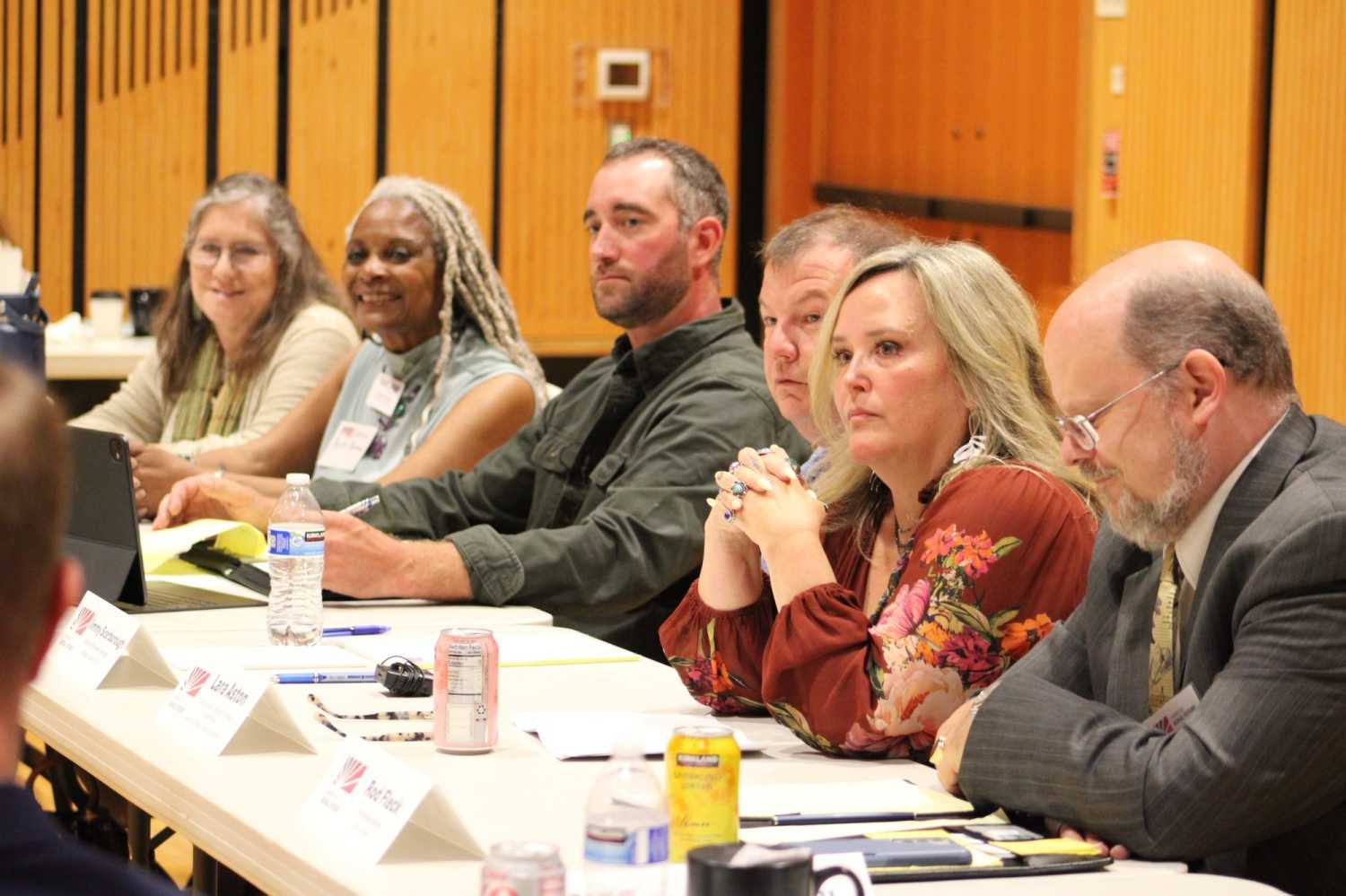Energy and utilities session. From left: moderator Karen Affeld (North Olympic Peninsula Resource Conservation & Development Council), Phyllis Bernard and Chase Moore (Clallam County PUD), Jimmy Scarborough (Jefferson County PUD), Lara Aston (Pacific Northwest National Laboratory), and Rod Fleck (City of Forks).