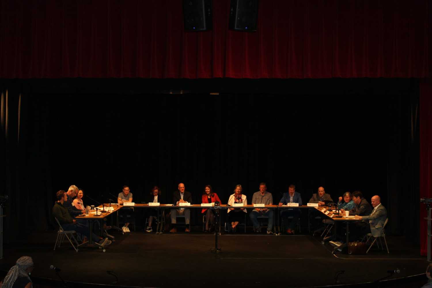 The Commission's economy session at Peninsula College in Port Angeles, including Colleen McAleer (Port of Port Angeles and Clallam County Economic Development Council), state Senator Mike Chapman, and Helen Price Johnson (Partners for Rural Washington).