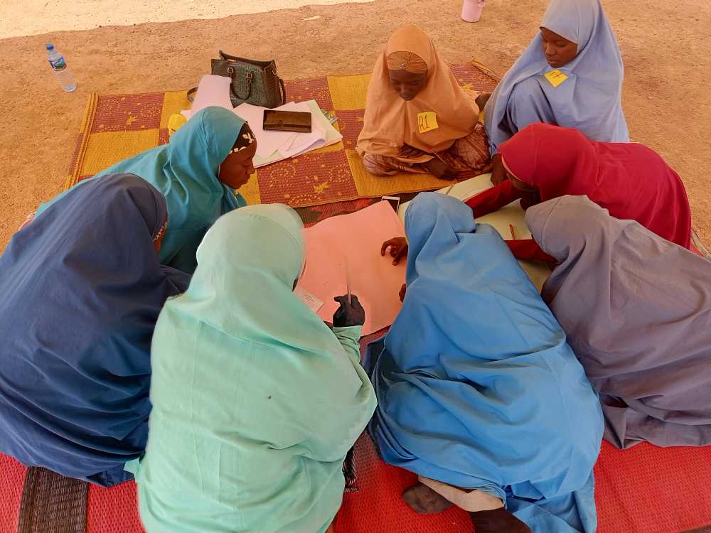 Girls in Kano, Nigeria engage in community mapping exercise as part of LAAGA research. Photo credit: Isa Wali Empowerment Initiative.