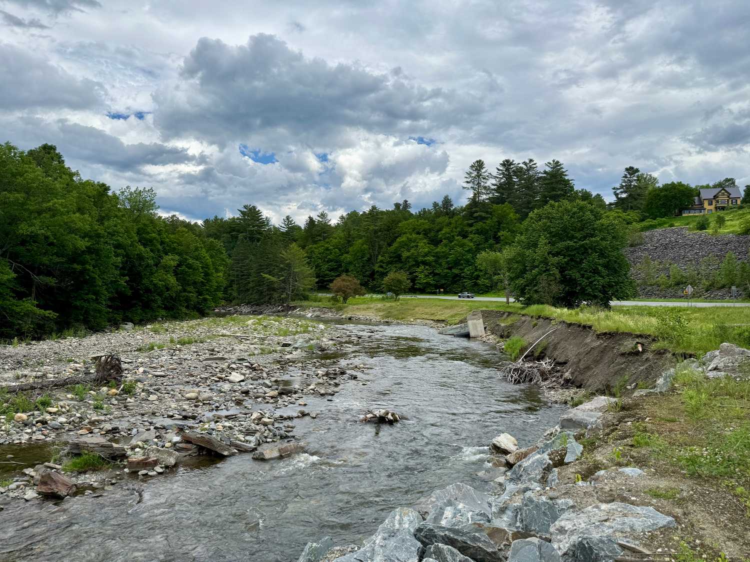 Location of former hotel that floated away, destroyed in floods along the Lamoille River, June 2026. (photo by Molly Born)
