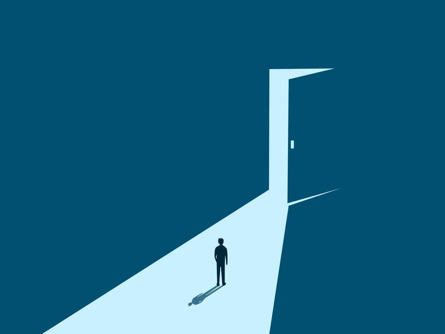 Concept of employee walking towards large open door